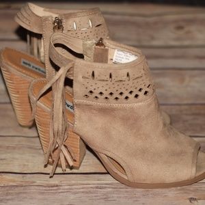 Not Rated peep toe suede heels.